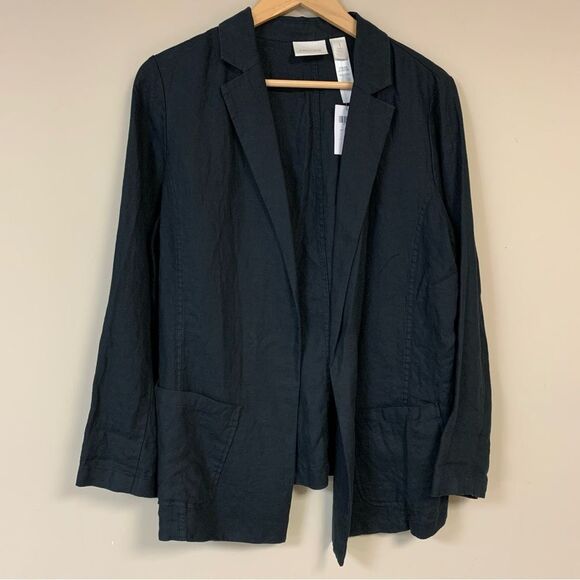 🆕 NEW CHICO'S Linen Blazer Women's Medium Black Summer Jacket Lightweight Beach - Picture 3 of 10